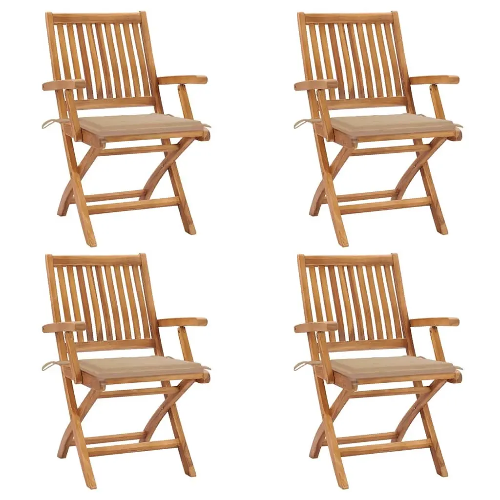 Folding Garden Chairs with Cushions 4 pcs Solid Teak Wood 3072726 - Furniture