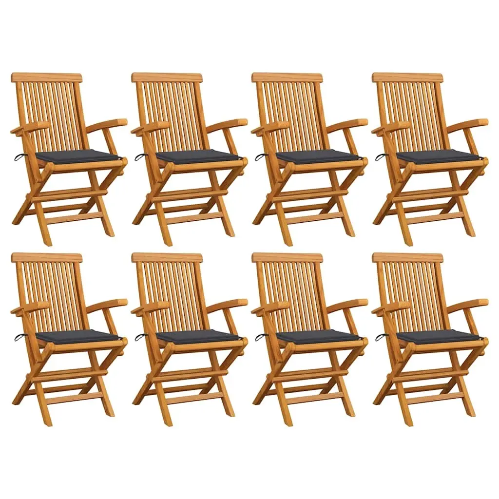 Garden Chairs with Anthracite Cushions 8 pcs Solid Teak Wood 3072889 - Furniture