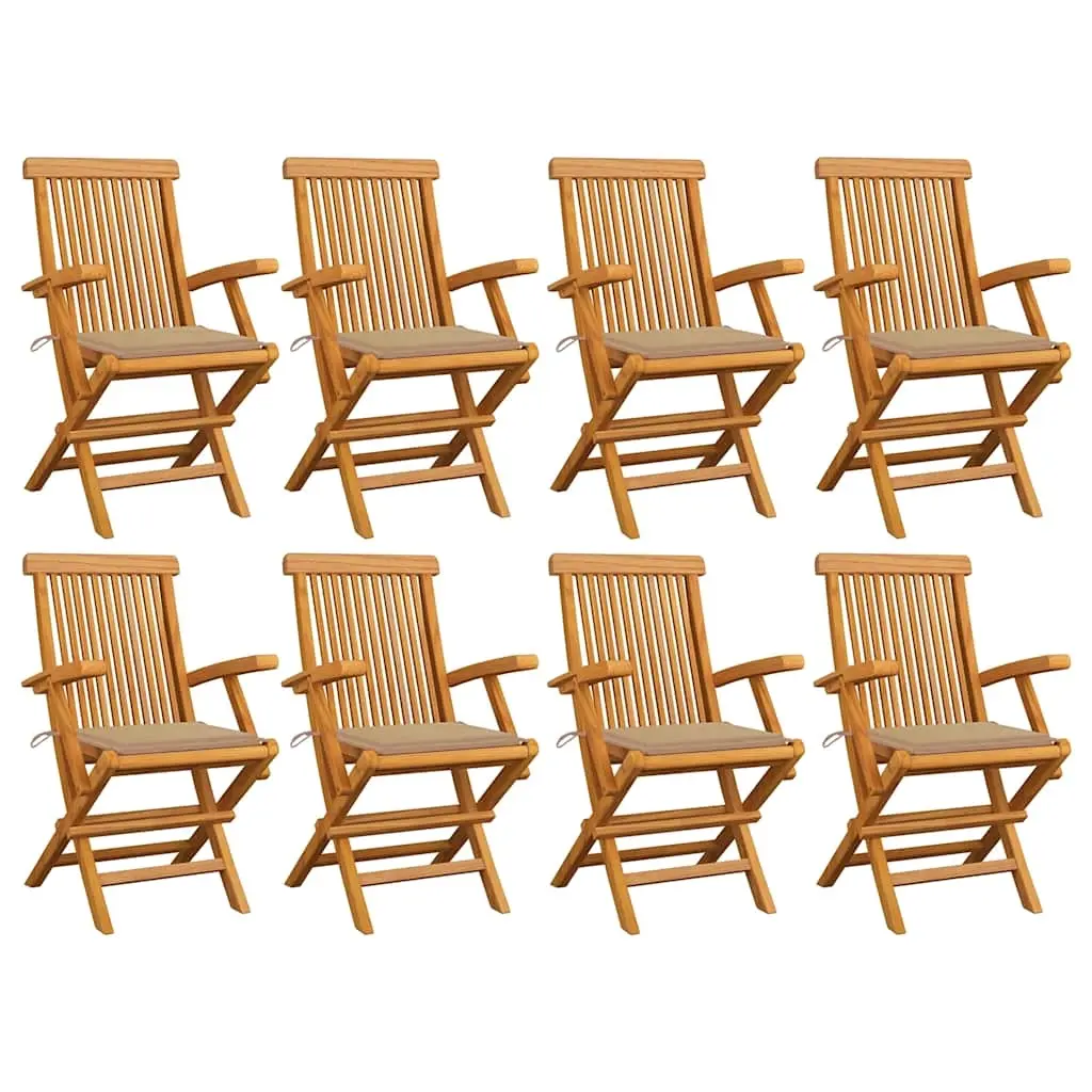 Garden Chairs with Beige Cushions 8 pcs Solid Teak Wood 3072892 - Furniture