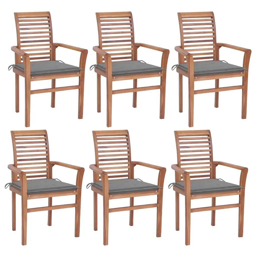 Dining Chairs 6 pcs with Grey Cushions Solid Teak Wood 3072947 - Furniture