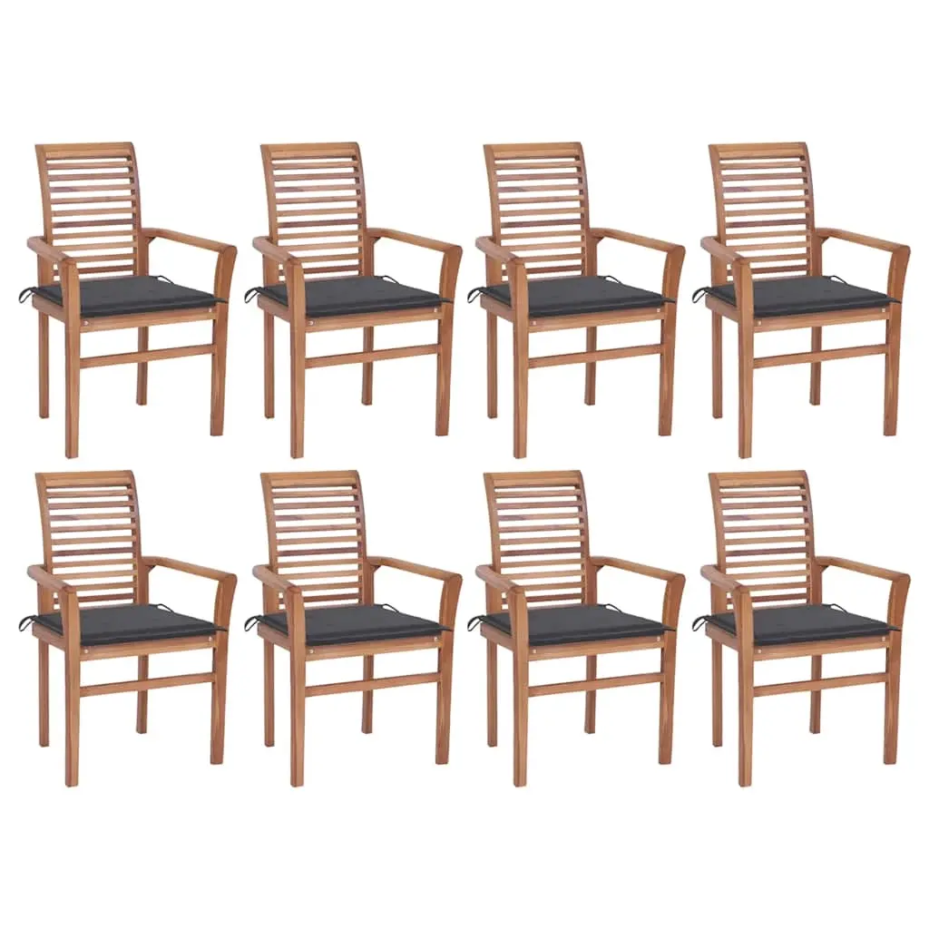 Dining Chairs 8 pcs with Anthracite Cushions Solid Teak Wood 3072973 - Furniture