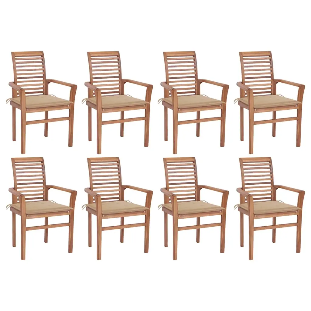 Dining Chairs 8 pcs with Beige Cushions Solid Teak Wood 3072976 - Furniture