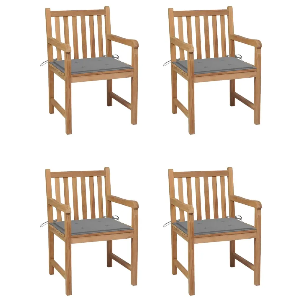 Garden Chairs 4 pcs with Grey Cushions Solid Teak Wood 3073005 - Furniture