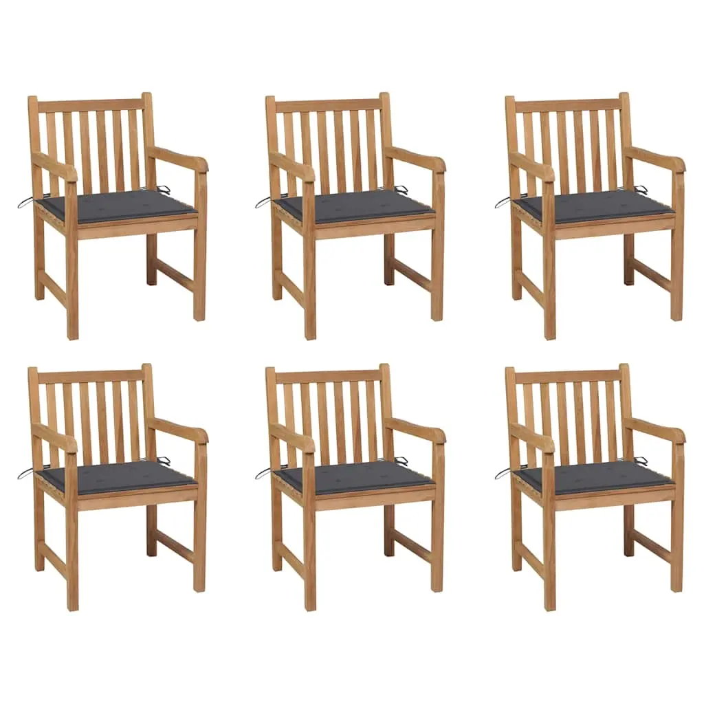 Garden Chairs 6 pcs with Anthracite Cushions Solid Teak Wood 3073031 - Furniture