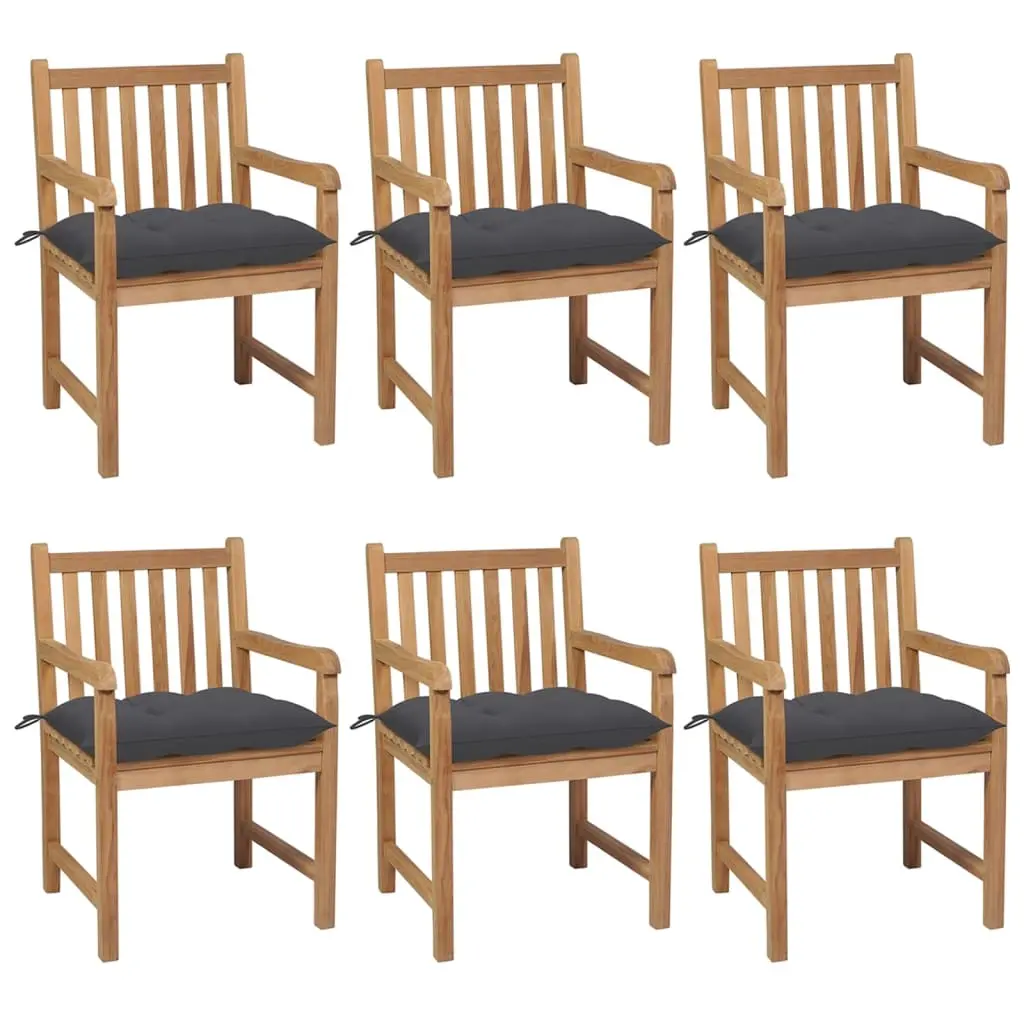 Garden Chairs 6 pcs with Anthracite Cushions Solid Teak Wood 3073046 - Furniture