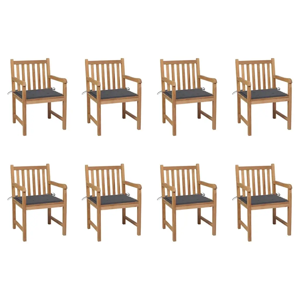 Garden Chairs 8 pcs with Anthracite Cushions Solid Teak Wood 3073058 - Furniture