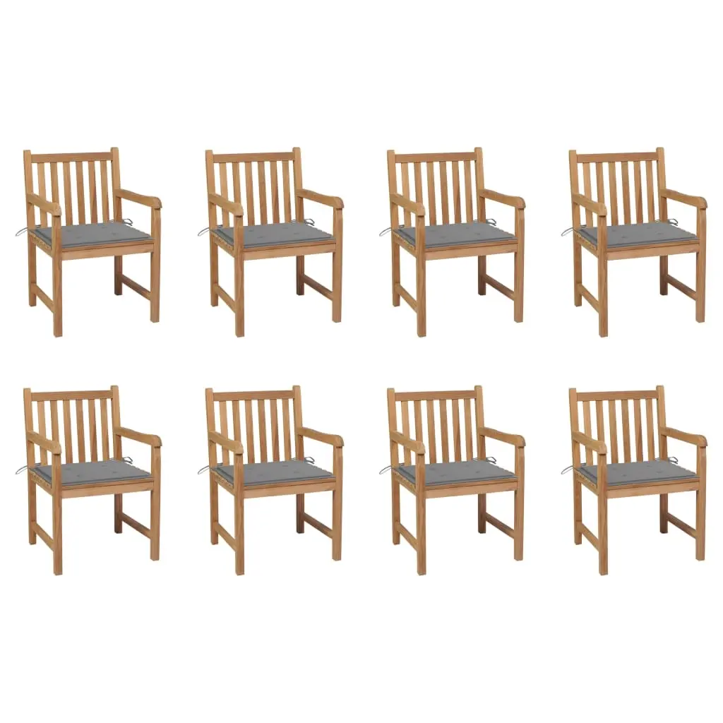 Garden Chairs 8 pcs with Grey Cushions Solid Teak Wood 3073059 - Furniture