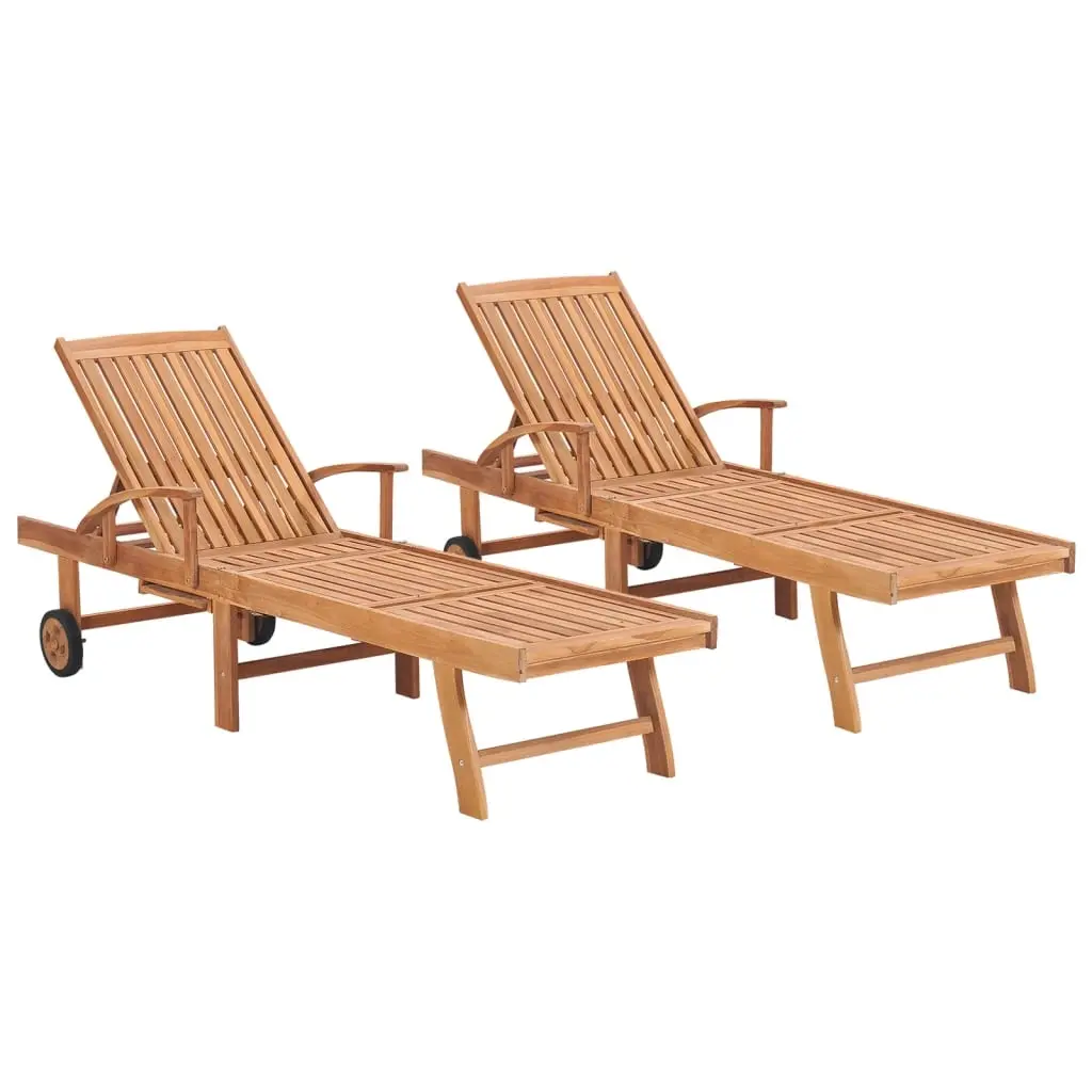 Sun Loungers 2 pcs Solid Teak Wood 3073169 - Furniture