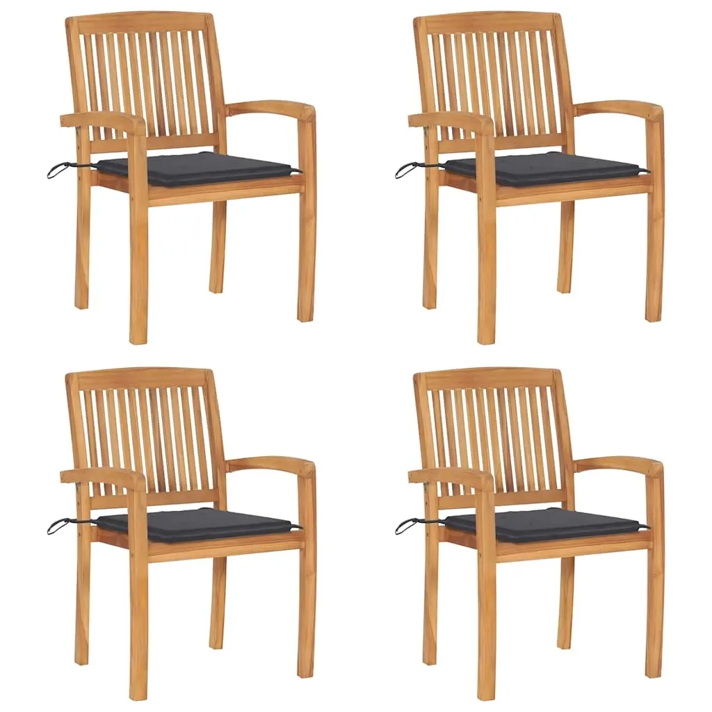 Stacking Garden Chairs with Cushions 4 pcs Solid Teak Wood 3073210 - Furniture