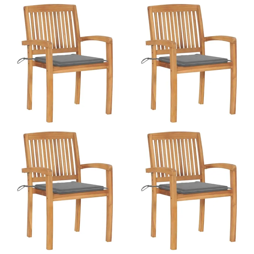 Stacking Garden Chairs with Cushions 4 pcs Solid Teak Wood 3073211 - Furniture