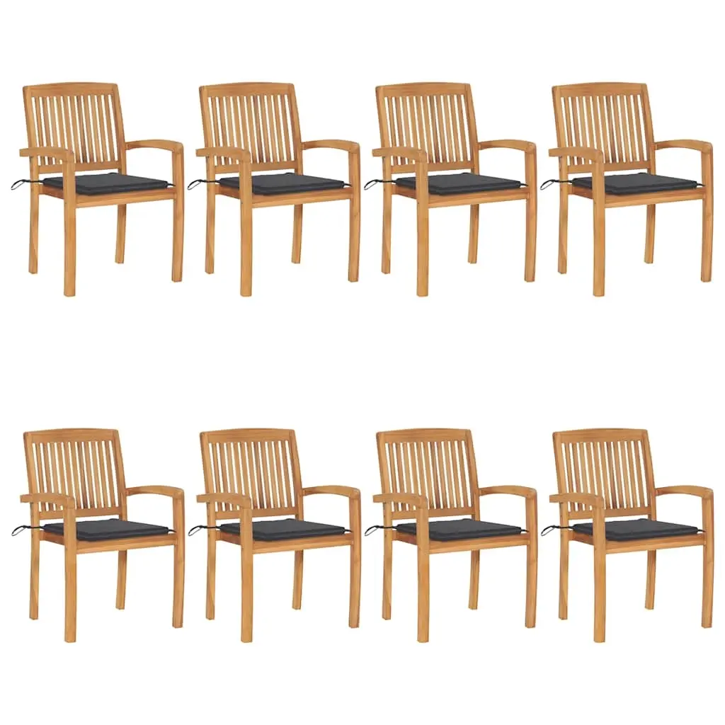 Stacking Garden Chairs with Cushions 8 pcs Solid Teak Wood 3073240 - Furniture