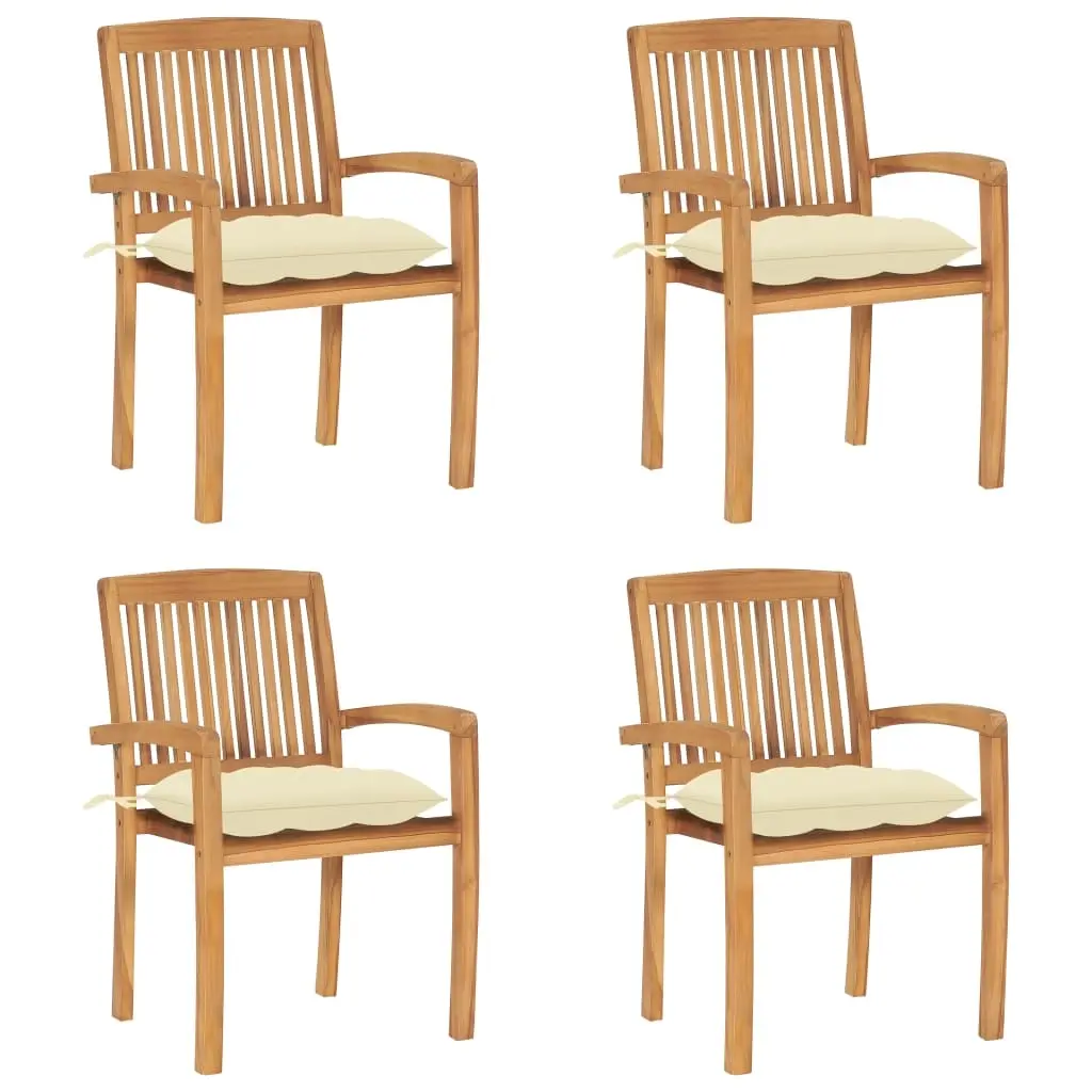 Stacking Garden Chairs with Cushions 4 pcs Solid Teak Wood 3073257 - Furniture