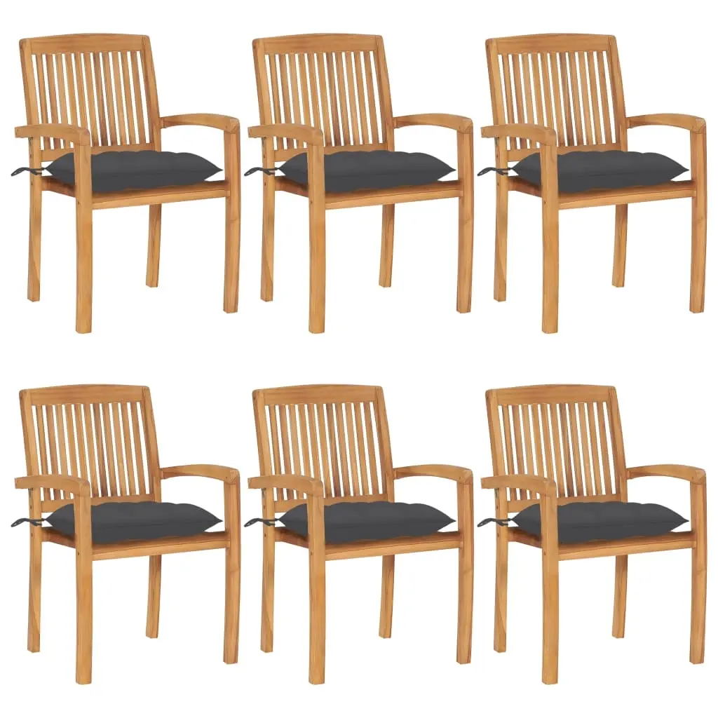 Stacking Garden Chairs with Cushions 6 pcs Solid Teak Wood 3073267 - Furniture