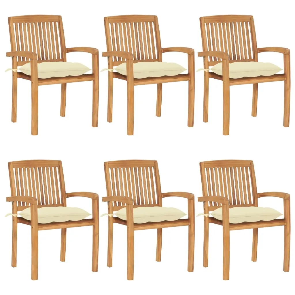 Stacking Garden Chairs with Cushions 6 pcs Solid Teak Wood 3073269 - Furniture