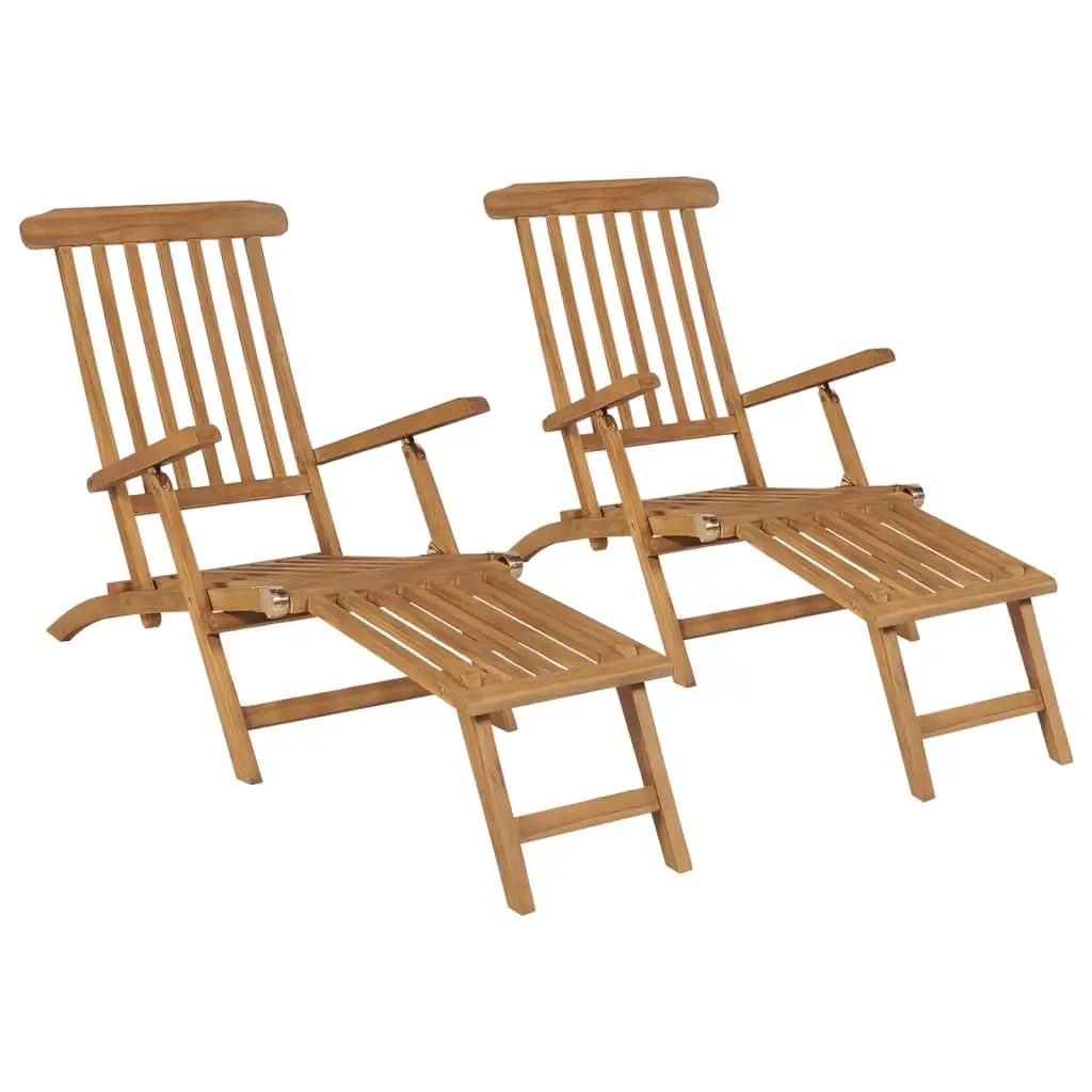 Deck Chairs with Footrests 2 pcs Solid Teak Wood 3073291 - Furniture