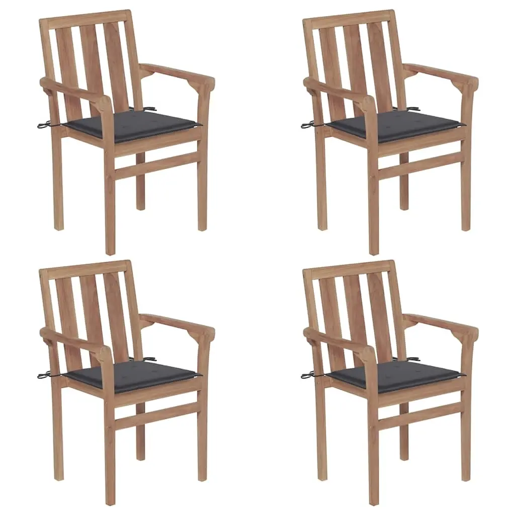 Stackable Garden Chairs with Cushions 4 pcs Solid Teak Wood 3073379 - Furniture