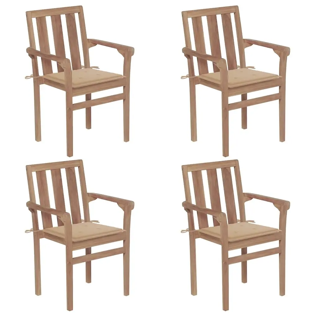 Stackable Garden Chairs with Cushions 4 pcs Solid Teak Wood 3073382 - Furniture