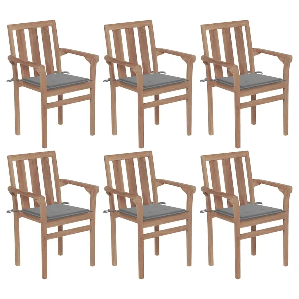 Stackable Garden Chairs with Cushions 6 pcs Solid Teak Wood 3073407 - Furniture