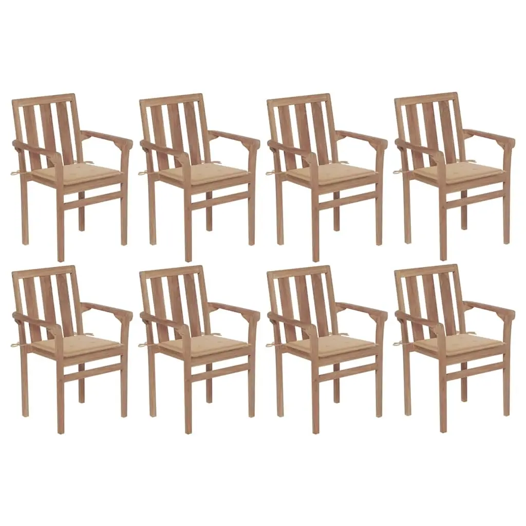 Stackable Garden Chairs with Cushions 8 pcs Solid Teak Wood 3073436 - Furniture