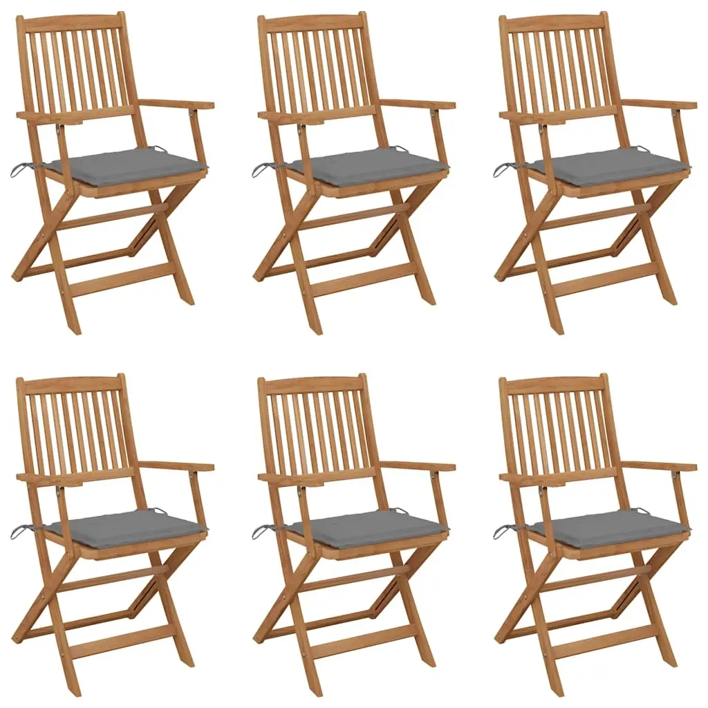 Folding Garden Chairs 6 pcs with Cushions Solid Acacia Wood 3074941 - Furniture