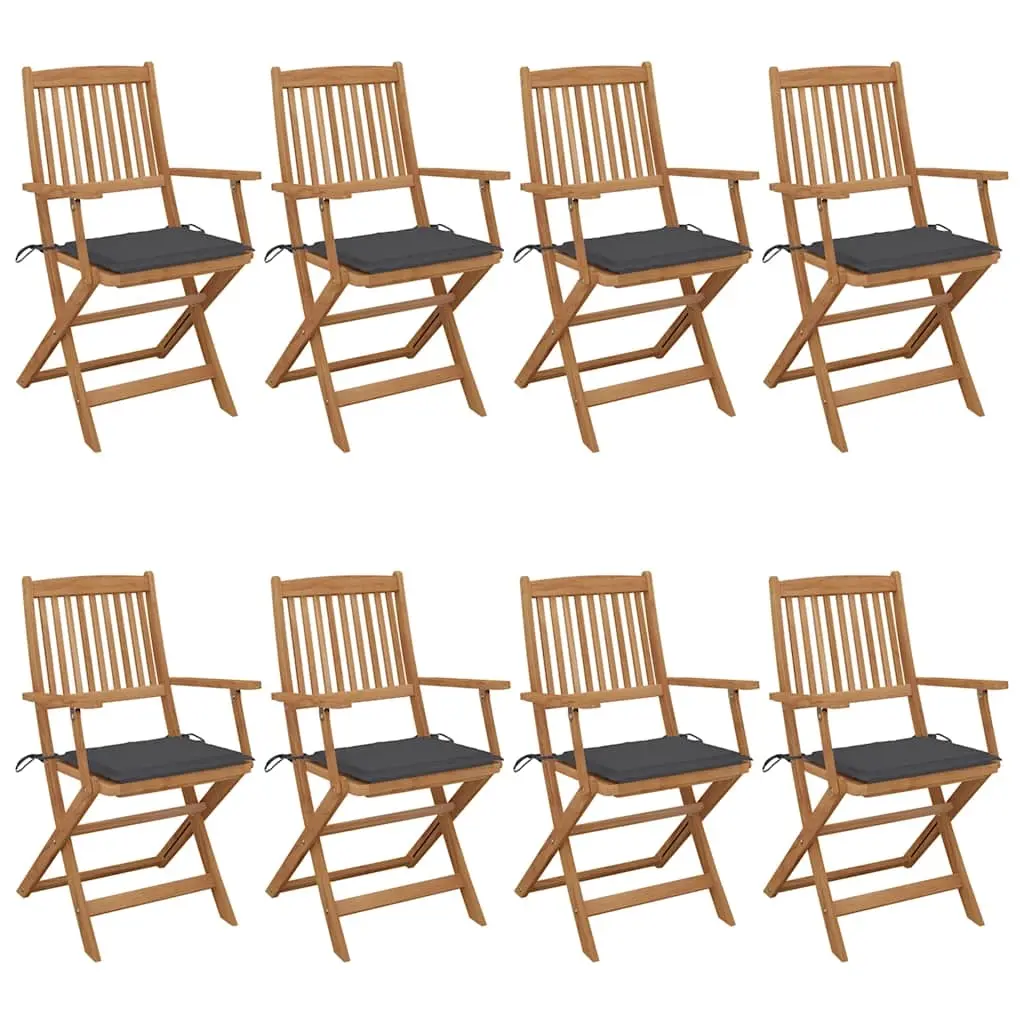 Folding Garden Chairs 8 pcs with Cushions Solid Acacia Wood 3074967 - Furniture