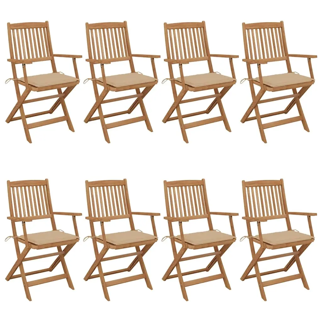 Folding Garden Chairs 8 pcs with Cushions Solid Acacia Wood 3074970 - Furniture