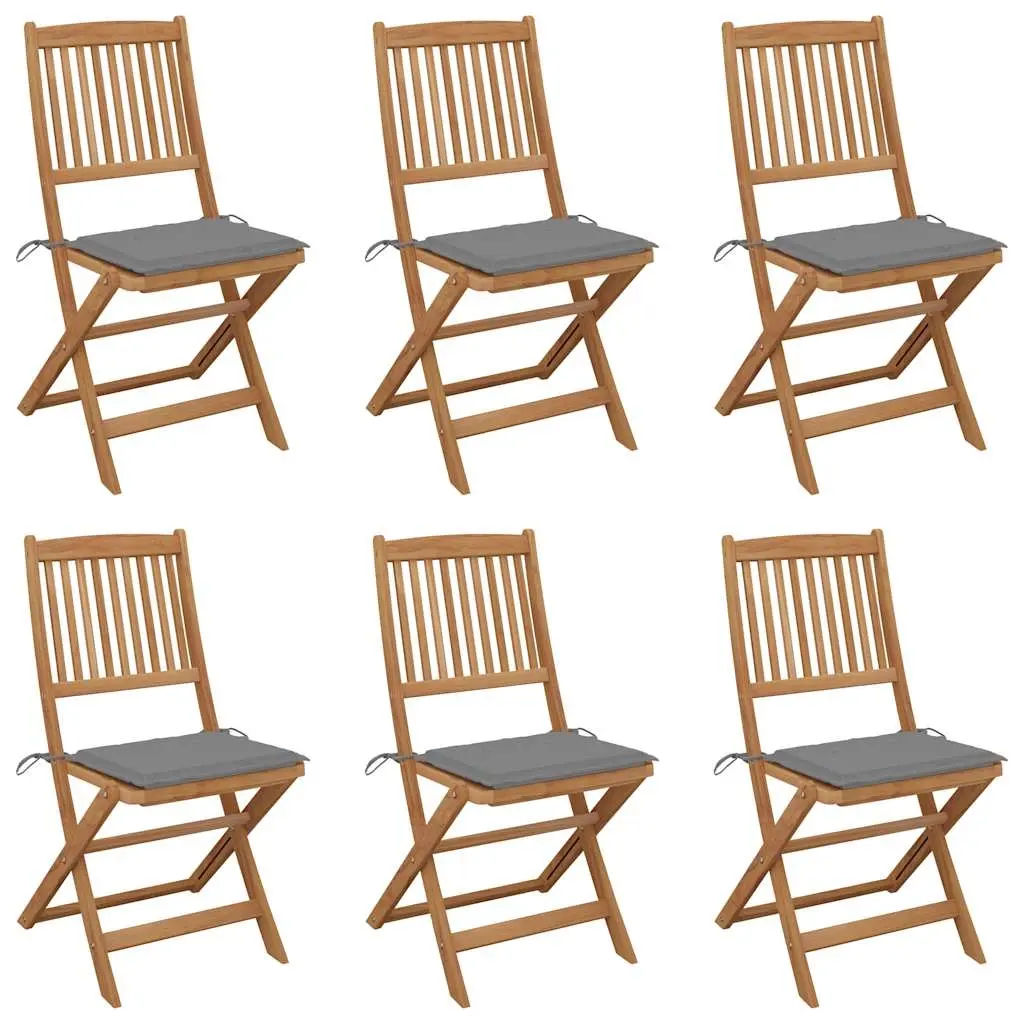 Folding Garden Chairs 6 pcs with Cushions Solid Acacia Wood 3074995 - Furniture