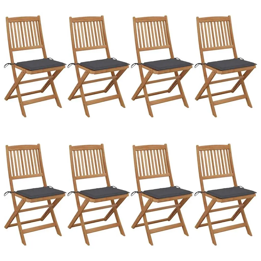 Folding Garden Chairs 8 pcs with Cushions Solid Acacia Wood 3075021 - Furniture