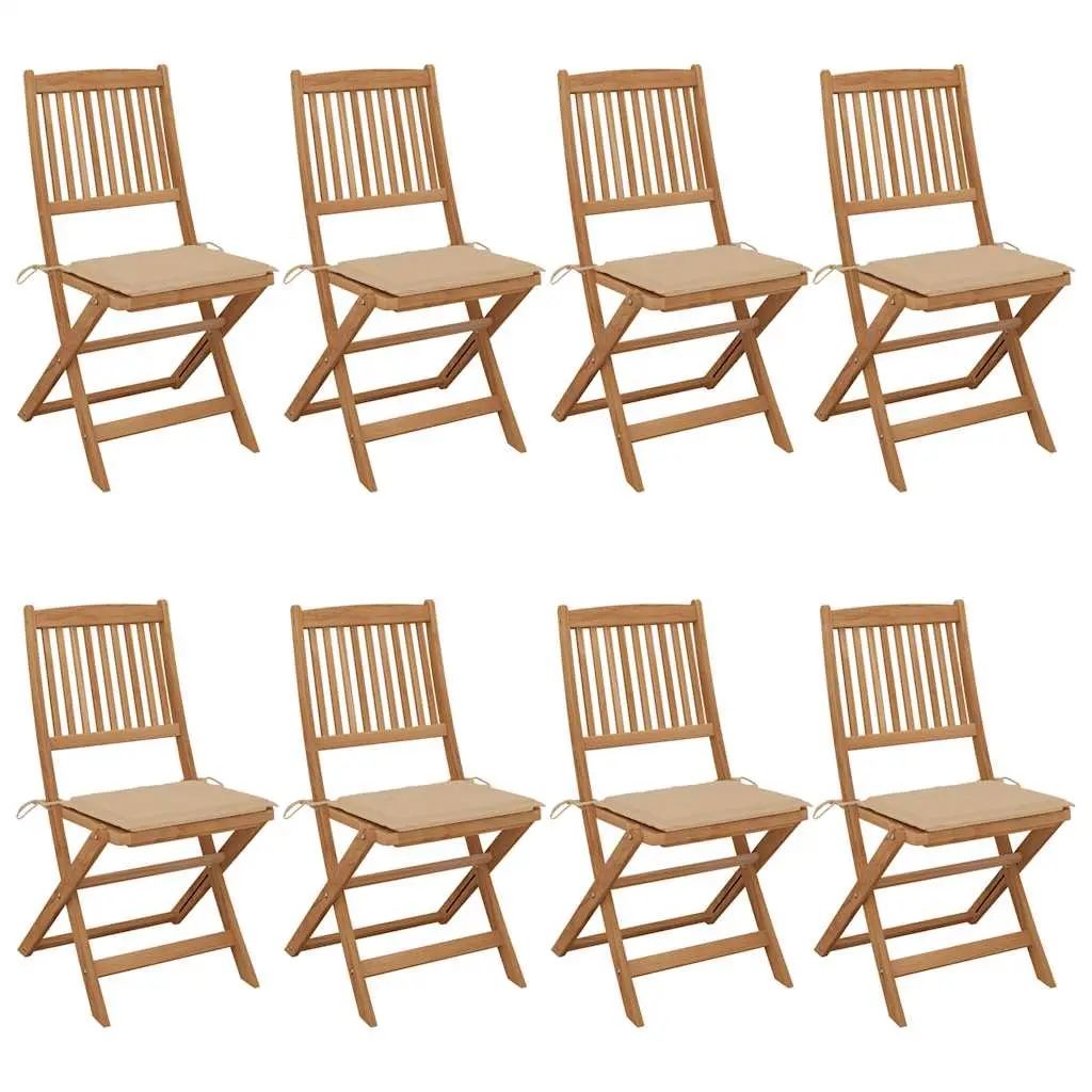 Folding Garden Chairs 8 pcs with Cushions Solid Acacia Wood 3075024 - Furniture