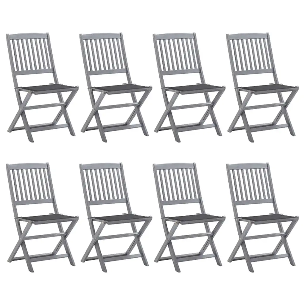 Folding Outdoor Chairs 8 pcs with Cushions Solid Acacia Wood 3078290 - Furniture