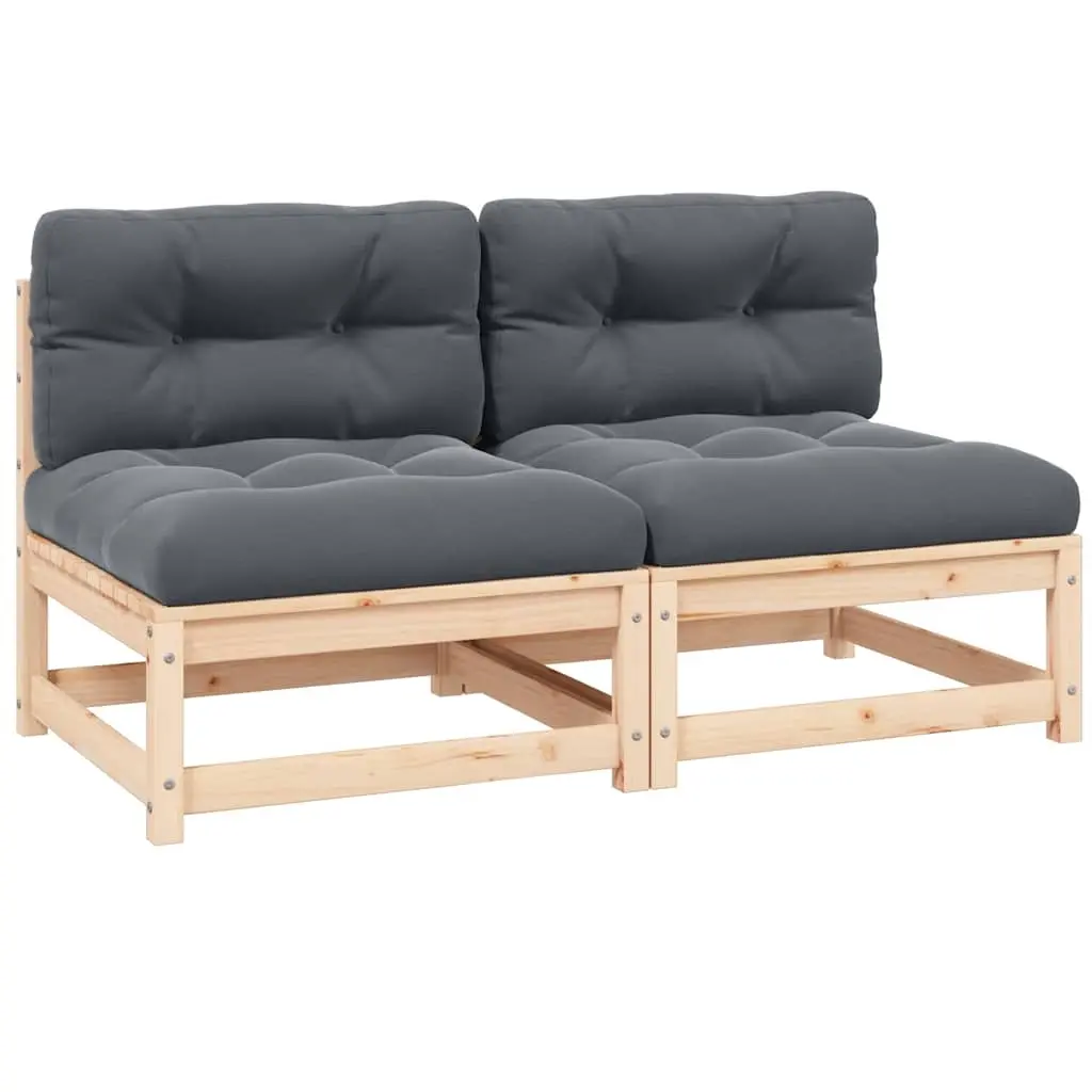 Garden Middle Sofas with Cushions 2 pcs Solid Pinewood 807290 - Furniture