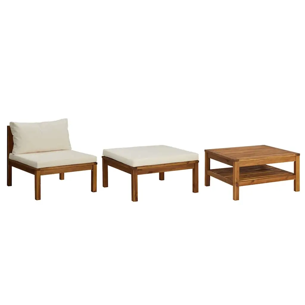 3 Piece Garden Lounge Set with Cream White Cushions Acacia Wood 316281 - Furniture