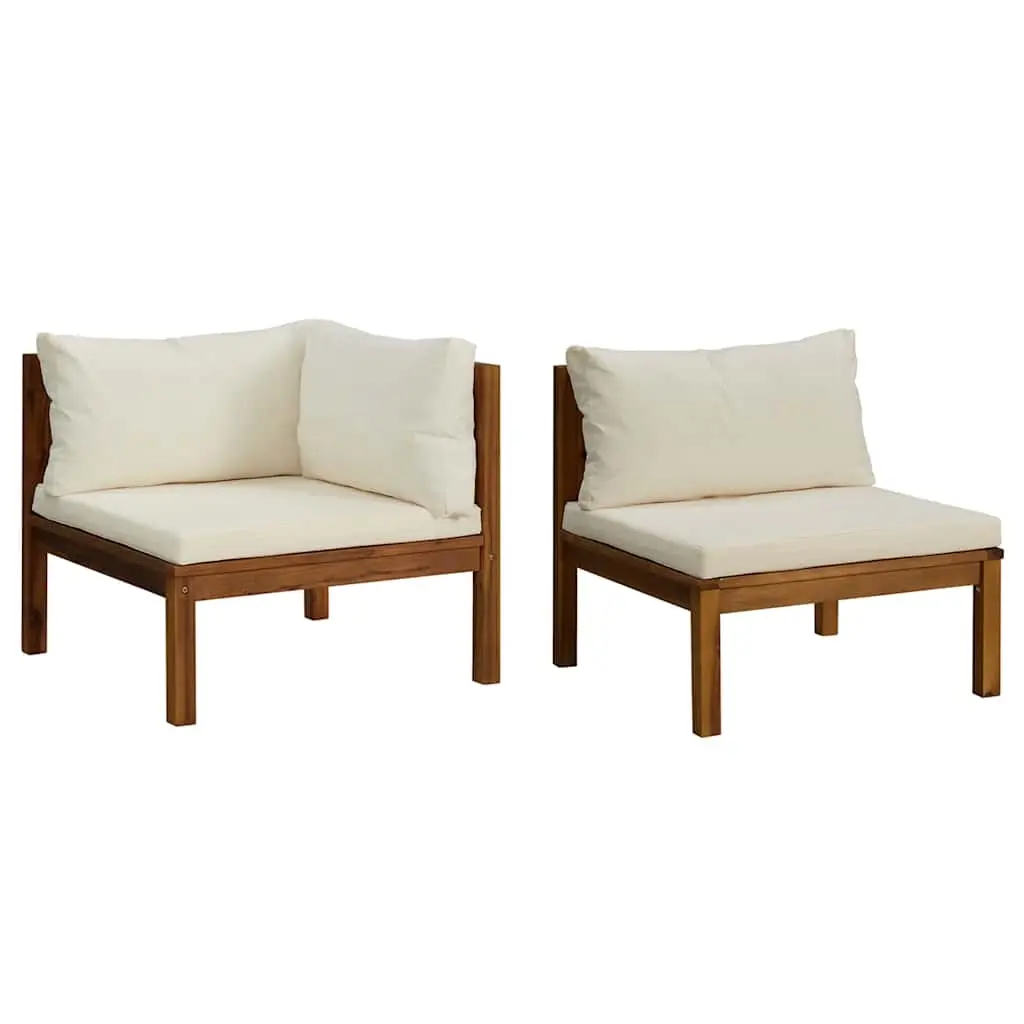 2 Piece Sofa Set with Cream White Cushions Solid Acacia Wood 316283 - Furniture
