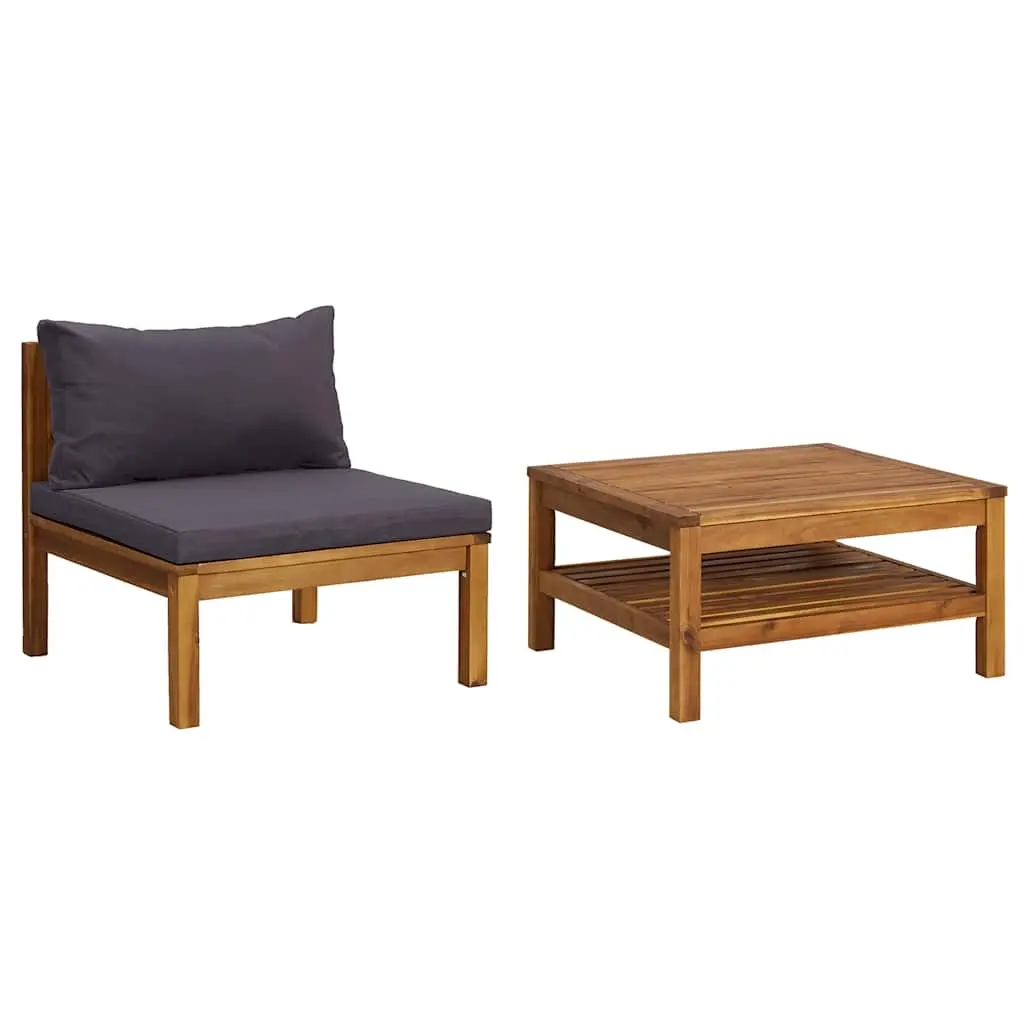 2 Piece Garden Sofa Set with Dark Grey Cushions Acacia Wood 316284 - Furniture