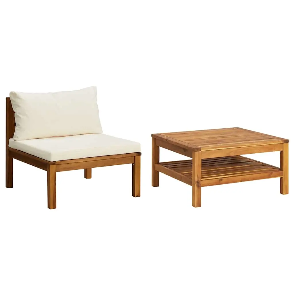 2 Piece Garden Sofa Set with Cream White Cushions Acacia Wood 316285 - Furniture