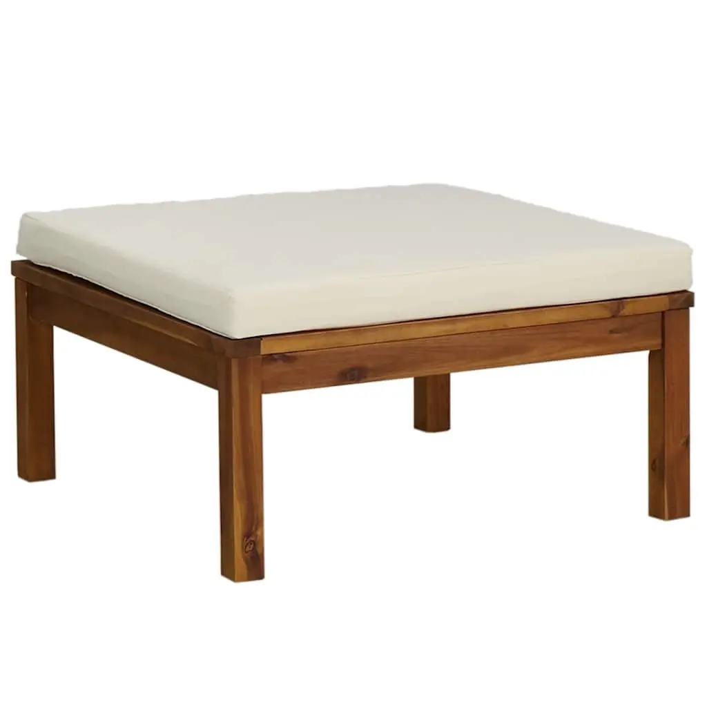 Footrest with Cream White Cushion Solid Acacia Wood 316291 - Furniture