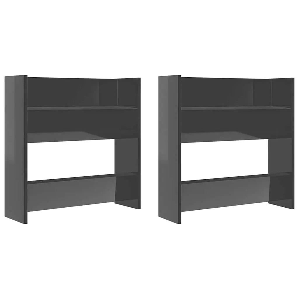 Wall Shoe Cabinets 2 pcs High Gloss Grey 60x18x60 cm Engineered Wood 806739 - Home & Garden