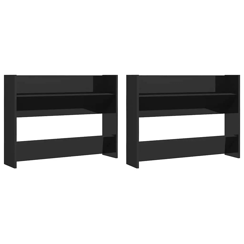 Wall Shoe Cabinets 2 pcs High Gloss Black 80x18x60 cm Engineered Wood 806756 - Home & Garden