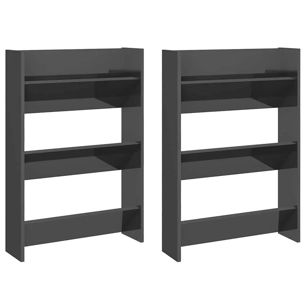 Wall Shoe Cabinets 2 pcs High Gloss Grey 60x18x90 cm Engineered Wood 806776 - Home & Garden