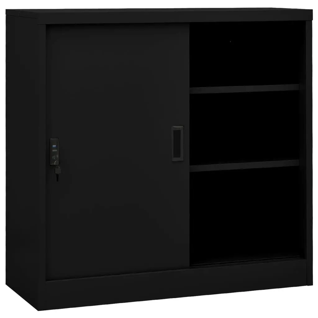 Office Cabinet with Sliding Door Black 90x40x90 cm Steel 335952 - Furniture