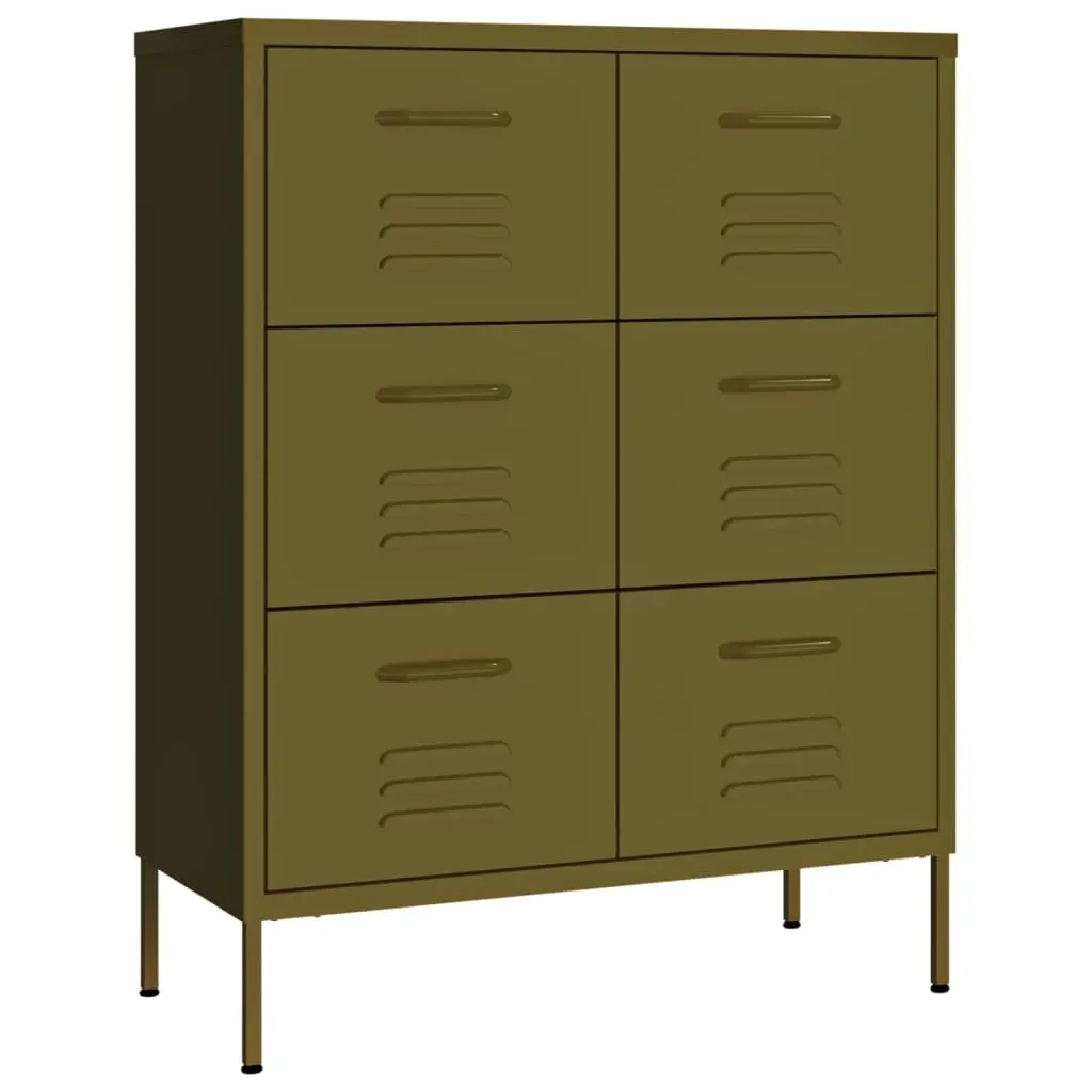 Drawer Cabinet Olive Green 80x35x101.5 cm Steel 336144 - Furniture