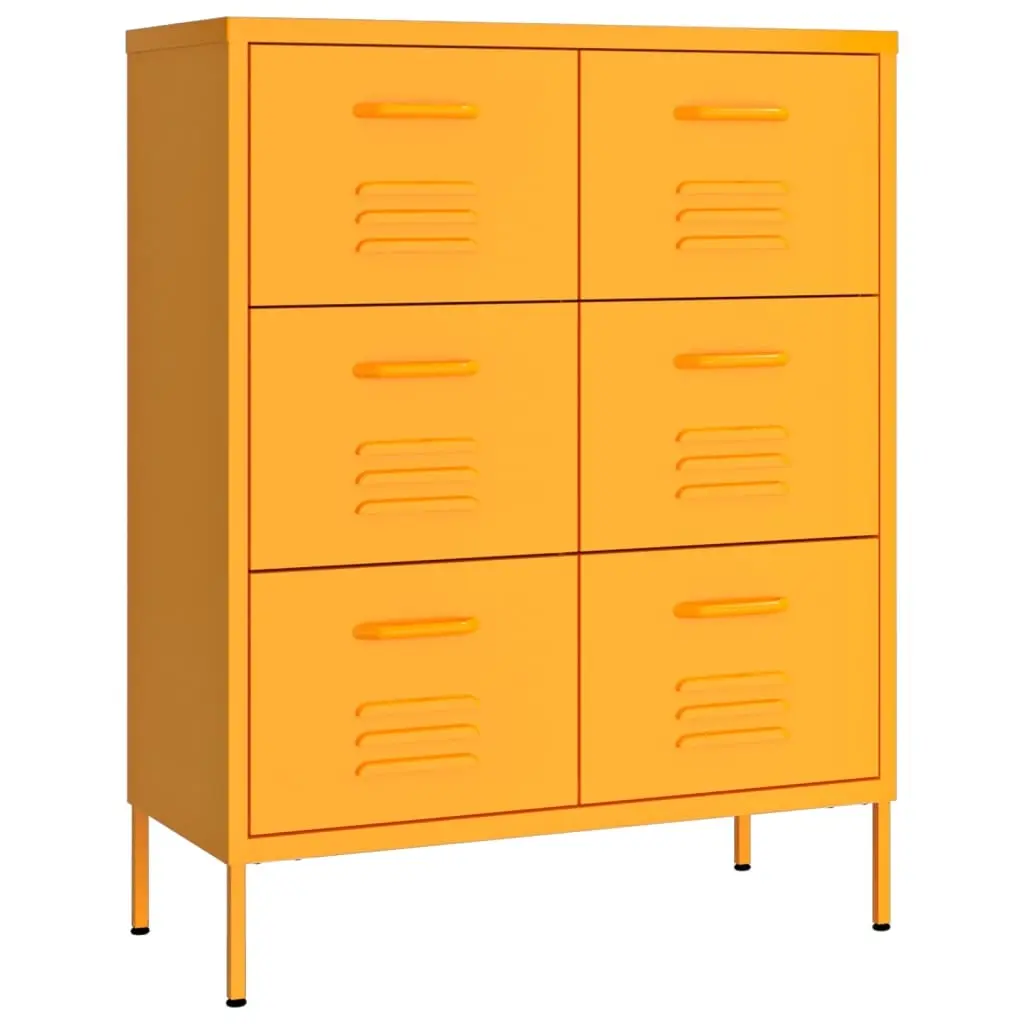 Drawer Cabinet Mustard Yellow 80x35x101.5 cm Steel 336146 - Furniture