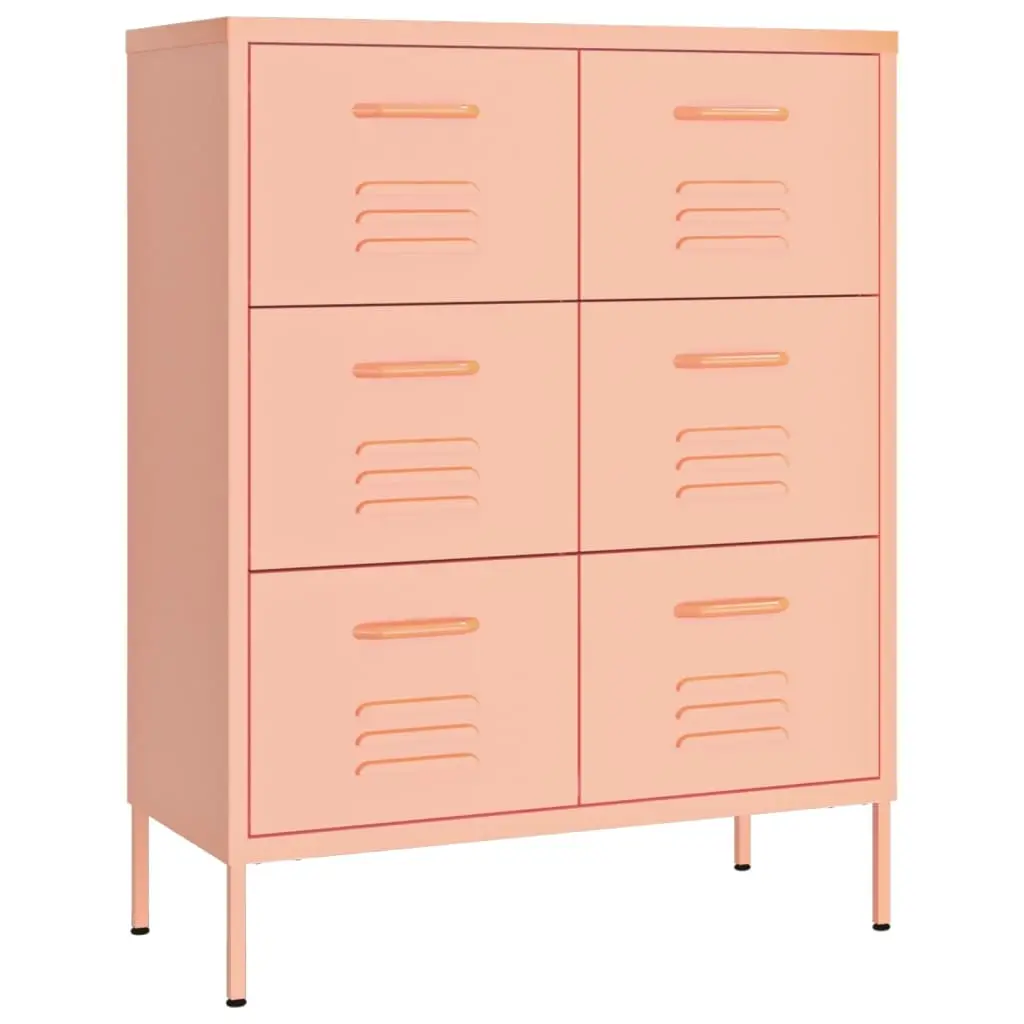 Drawer Cabinet Pink 80x35x101.5 cm Steel 336148 - Furniture