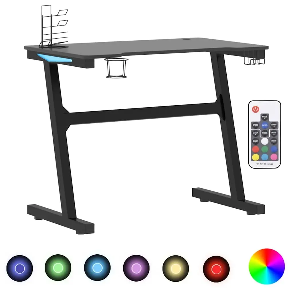 Gaming Desk LED with Z Shape Legs Black 90x60x75 cm 325418 - Furniture