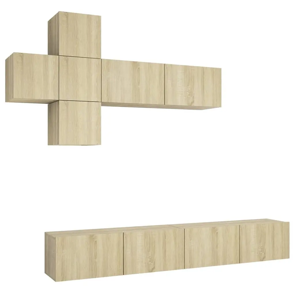 7 Piece TV Cabinet Set Sonoma Oak Engineered Wood 3079024 - Furniture