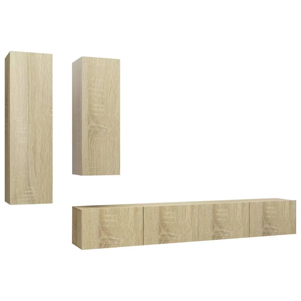 4 Piece TV Cabinet Set Sonoma Oak Engineered Wood 3079048 - Furniture