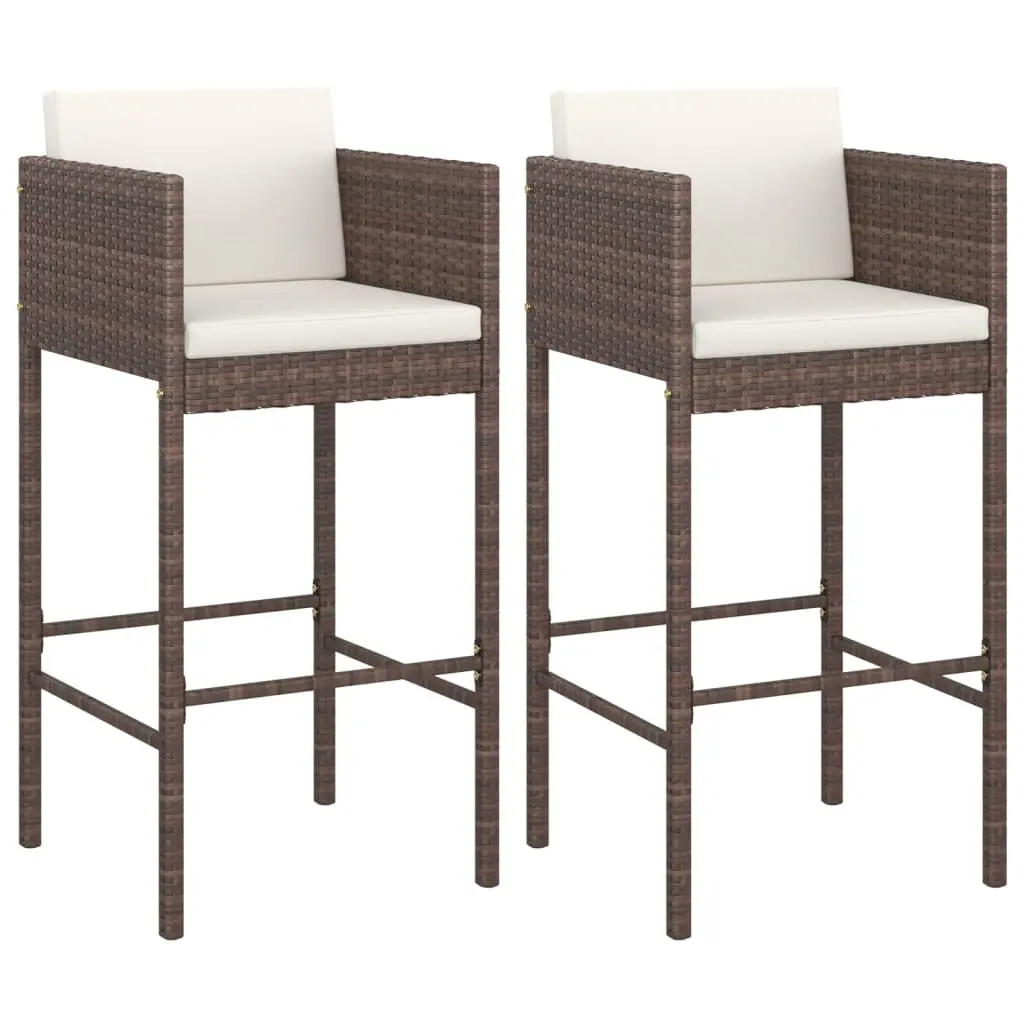Bar Stools 2 pcs with Cushions Brown Poly Rattan 316656 - Furniture