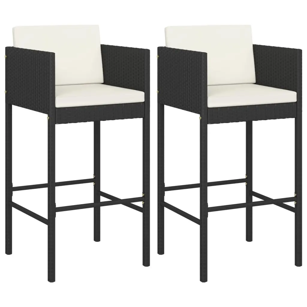 Bar Stools 2 pcs with Cushions Black Poly Rattan 316657 - Furniture