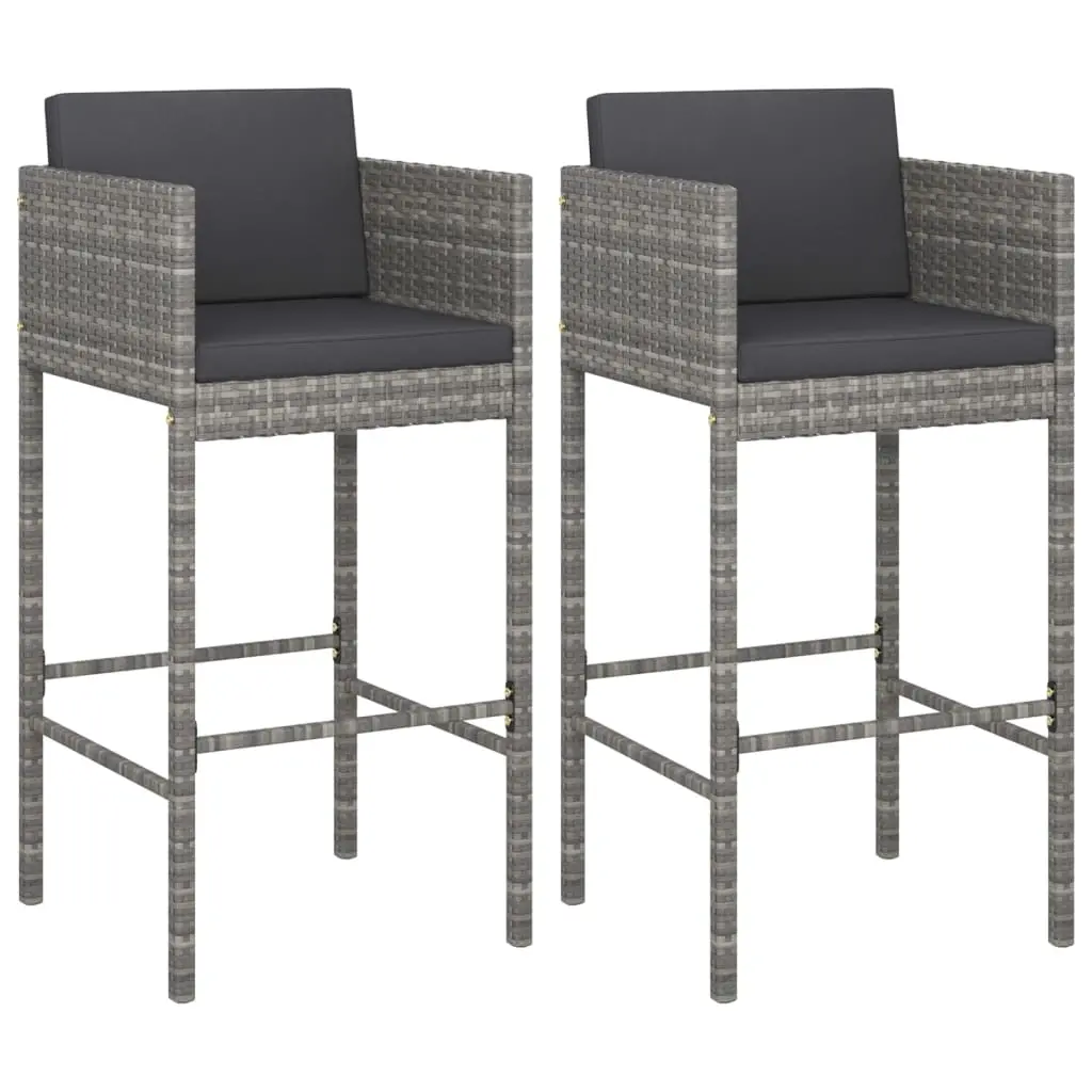 Bar Stools 2 pcs with Cushions Grey Poly Rattan 316658 - Furniture