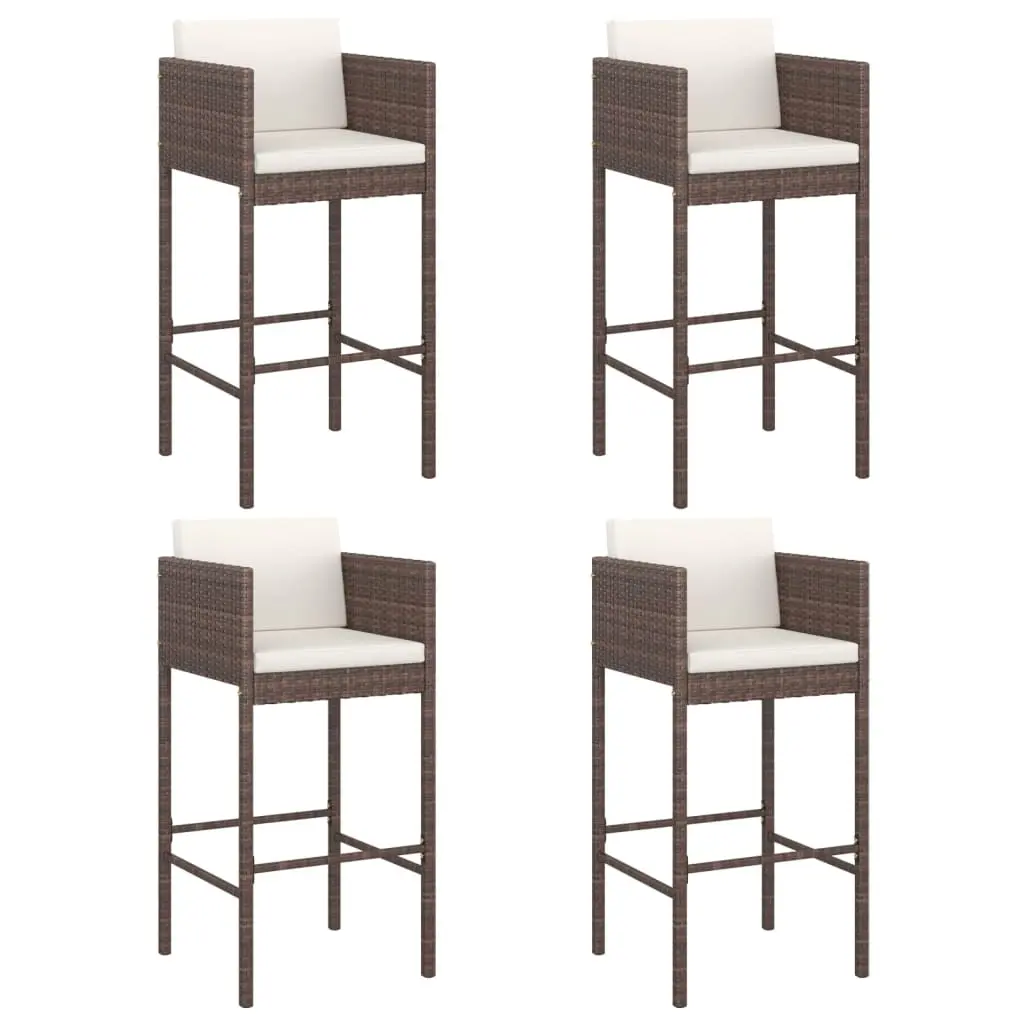 Bar Stools 4 pcs with Cushions Brown Poly Rattan 316659 - Furniture